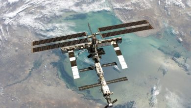A communications satellite orbiting Earth